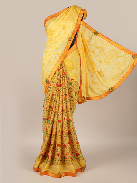 

Pothys Yellow Printed Half and Half Saree