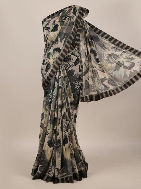 

Pothys Cream-Coloured & Black Poly Georgette Printed Saree