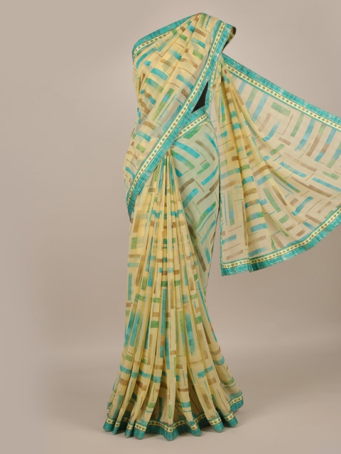 

Pothys Yellow & Turquoise Blue Poly Georgette Printed Saree