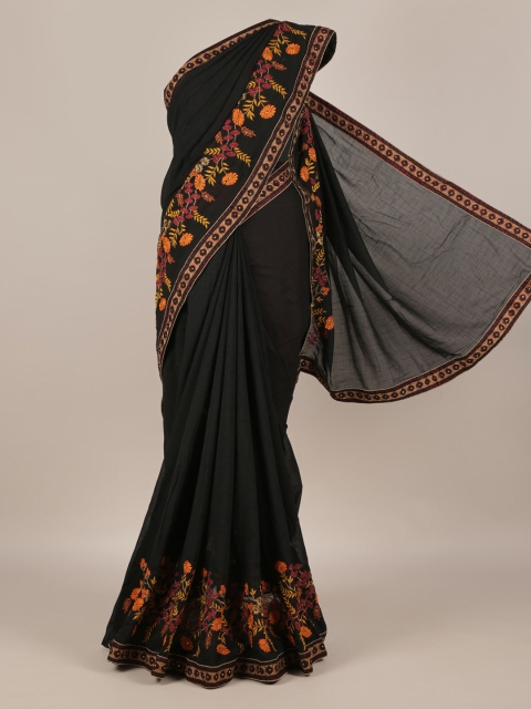 

Pothys Black Solid Jute Silk Saree