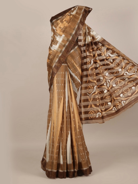 

Pothys Brown Printed Jute Silk Saree