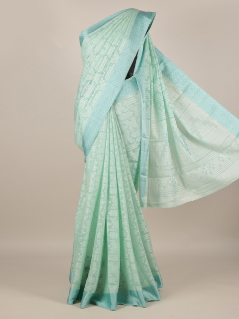 

Pothys Turquoise Blue & Off-White Jute Silk Printed Saree
