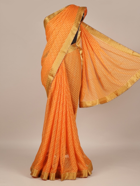 

Pothys Orange & Yellow Poly Georgette Printed Saree