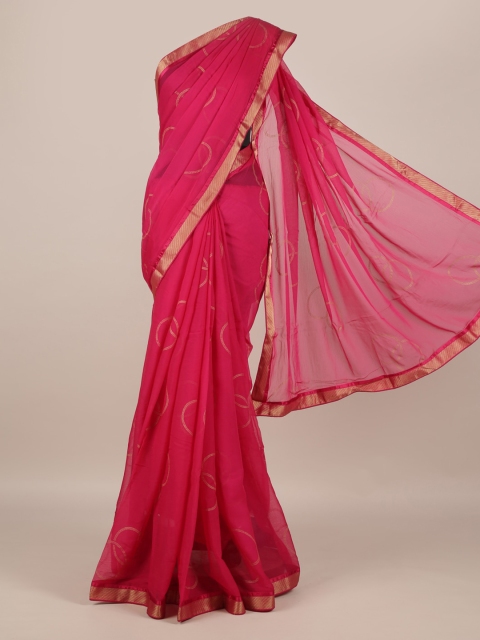 

Pothys Magenta & Gold-Toned Poly Georgette Printed Saree