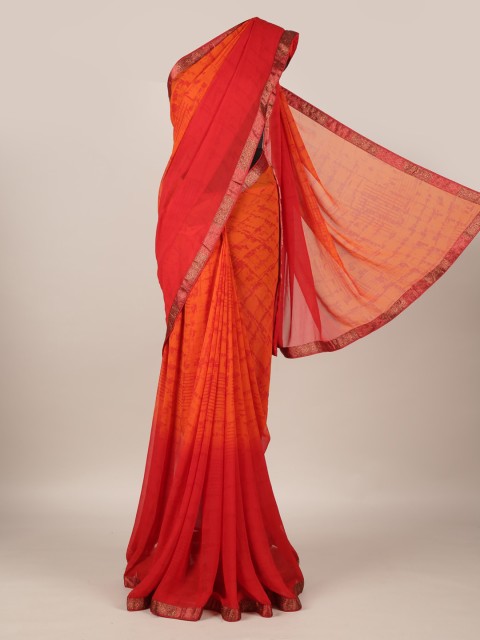 

Pothys Orange & Red Poly Georgette Printed Saree
