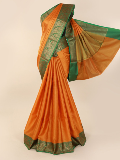 

Pothys Orange Solid Cotton Blend Saree