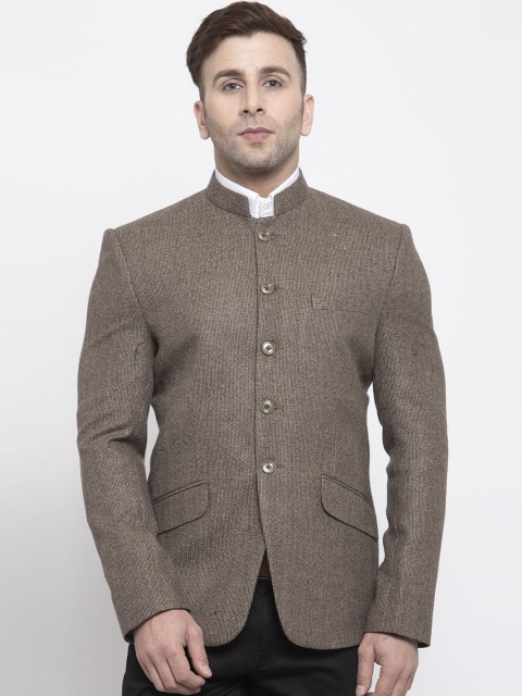 

Wintage Men Brown Solid Tailored-Fit Bandhgala Blazer