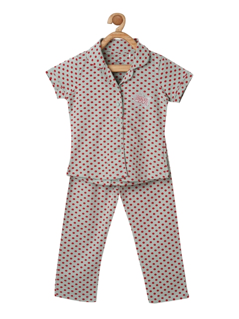 

Sweet Dreams Girls Green & Red Polka Dot Printed Night Suit 6110GT SAGE