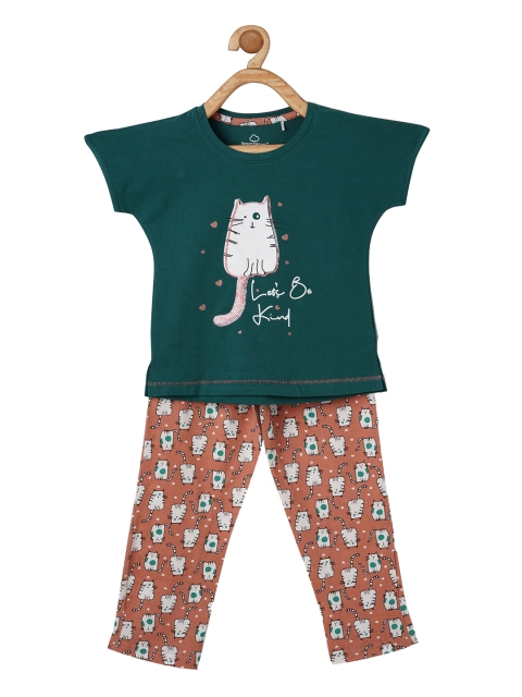 

Sweet Dreams Girls Green & Brown Printed Night Suit 6101GT IVY