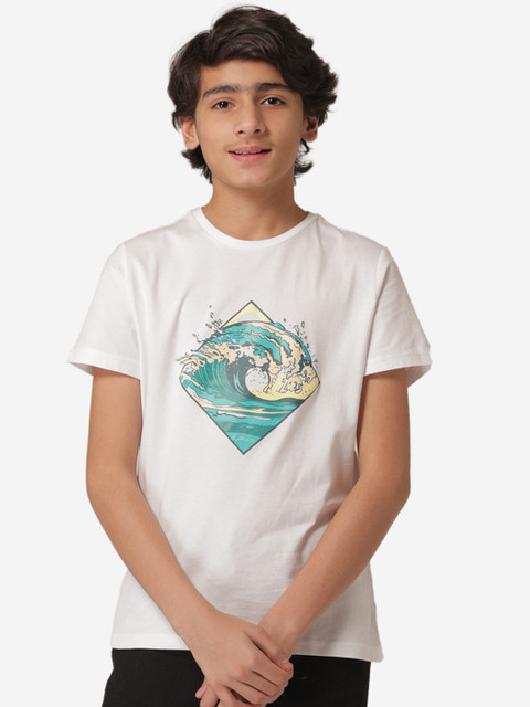 

Red Tape Boys White Printed Cotton Round Neck T-shirt