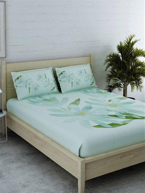 

EverHOME Green Floral 180 TC Cotton 1 King Bedsheet with 2 Pillow Covers