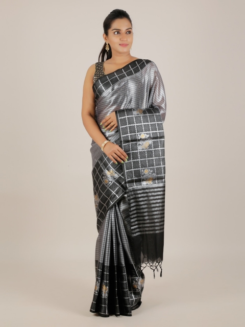 

Pothys Grey & Black Tissue Printed Saree