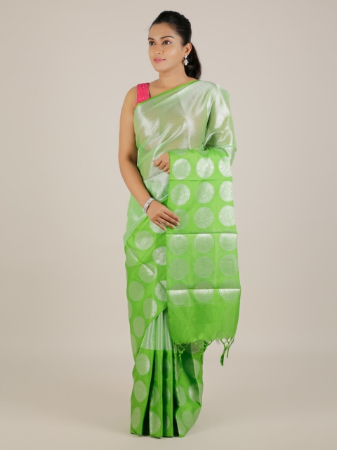 

Pothys Green & Silver-Coloured Tissue Woven Design Saree