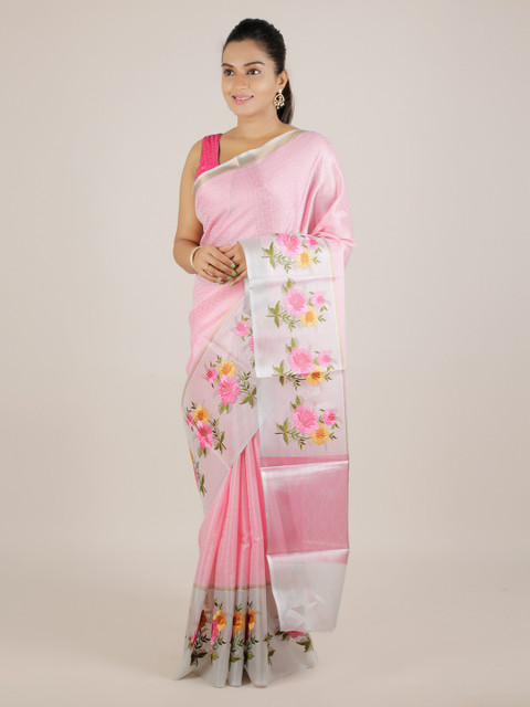 

Pothys Pink Woven Design Cotton Blend Saree