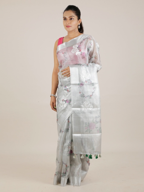 

Pothys Grey Woven Design Tissue Saree