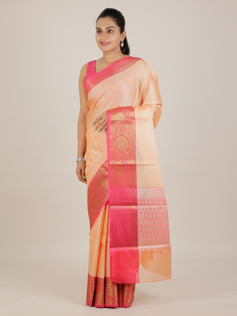 

Pothys Peach-Coloured & Pink Cotton Blend Woven Design Saree