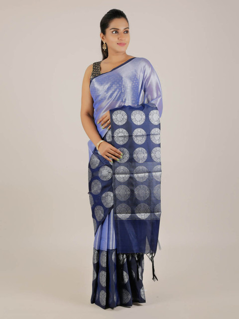 

Pothys Blue & Silver-Toned Tissue Woven Design Saree