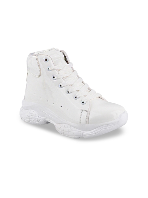 

Stelatoes Women White Solid Synthetic Patent Mid-Top Lightweight Flat Boots