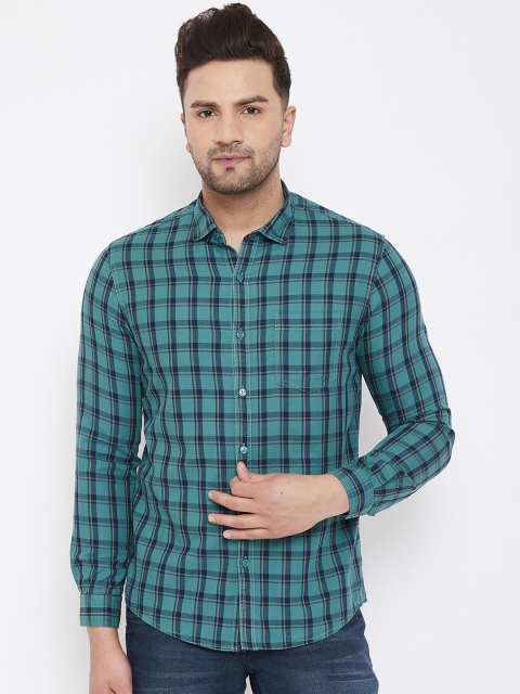 

Canary London Men Green & Navy Blue Slim Fit Checked Casual Shirt
