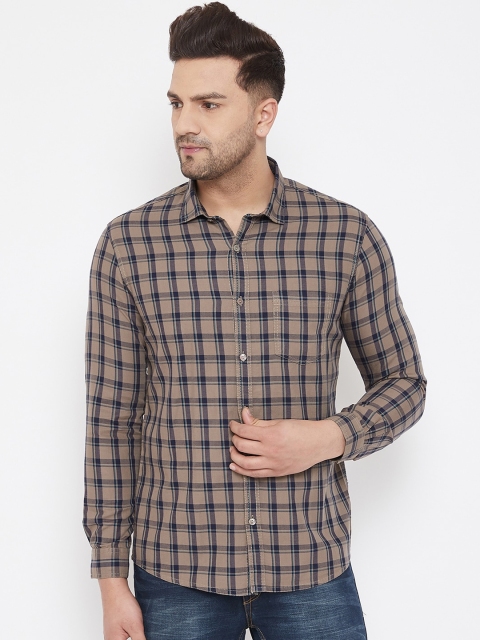 

Canary London Men Beige & Navy Blue Slim Fit Checked Casual Shirt