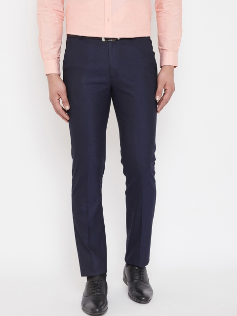 

Canary London Men Navy Blue Slim Fit Self Design Formal Trousers
