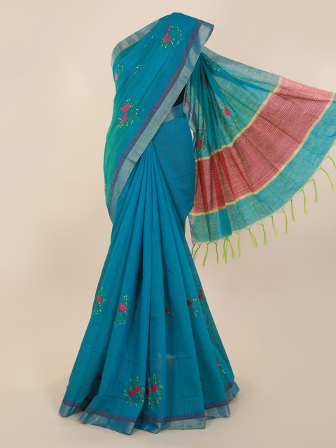 

Pothys Teal Blue Embroidered Pure Cotton Saree