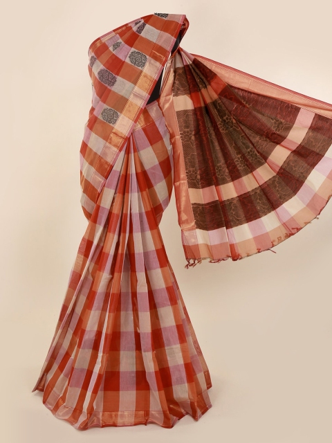 

Pothys Cream-Coloured Checked Pure Cotton Saree