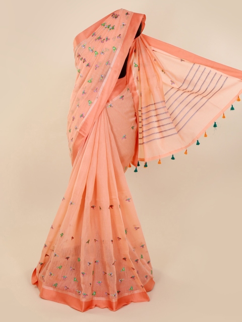 

Pothys Peach-Coloured Woven Design Pure Cotton Saree