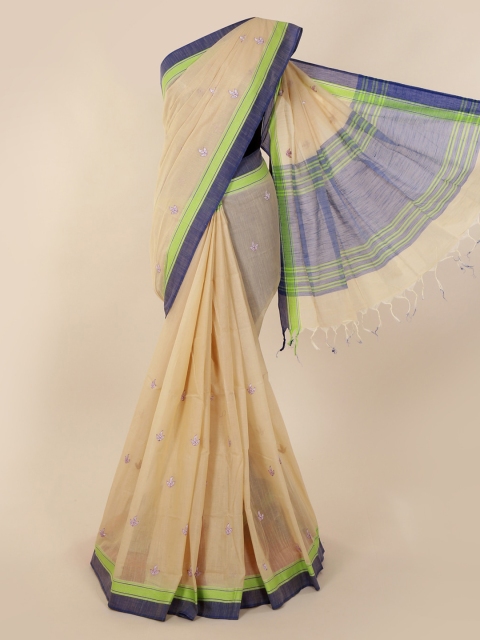 

Pothys Cream-Coloured Solid Pure Cotton Saree with Jhalar Pallu