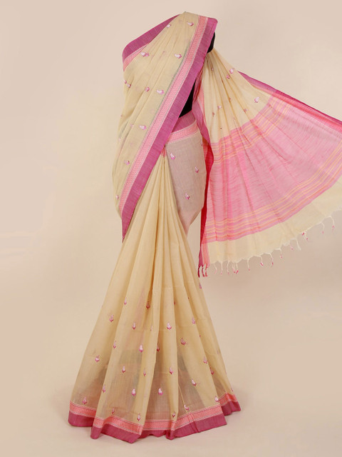 

Pothys Cream-Coloured Embroidered Pure Cotton Saree
