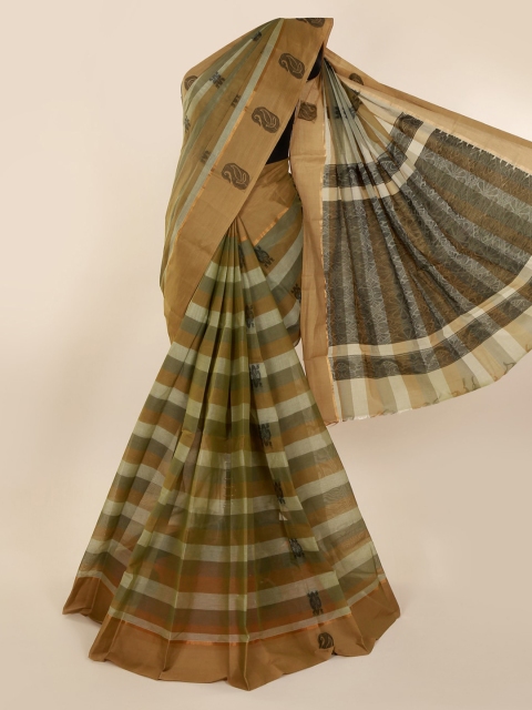 

Pothys Green & Beige Pure Cotton Striped Saree
