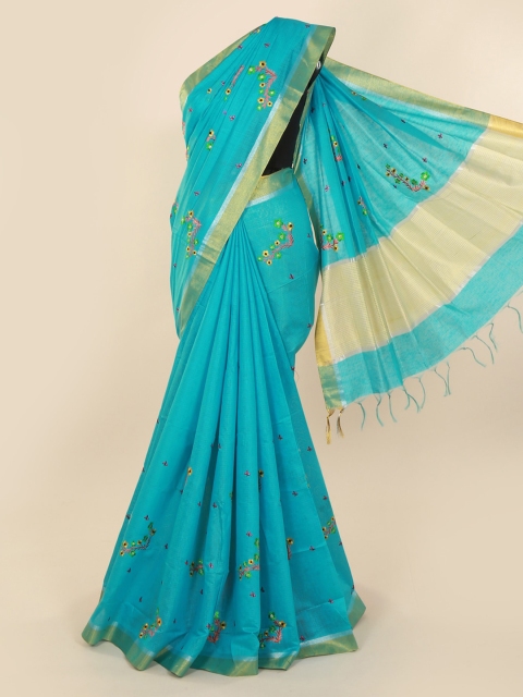 

Pothys Blue Embroidered Pure Cotton Saree