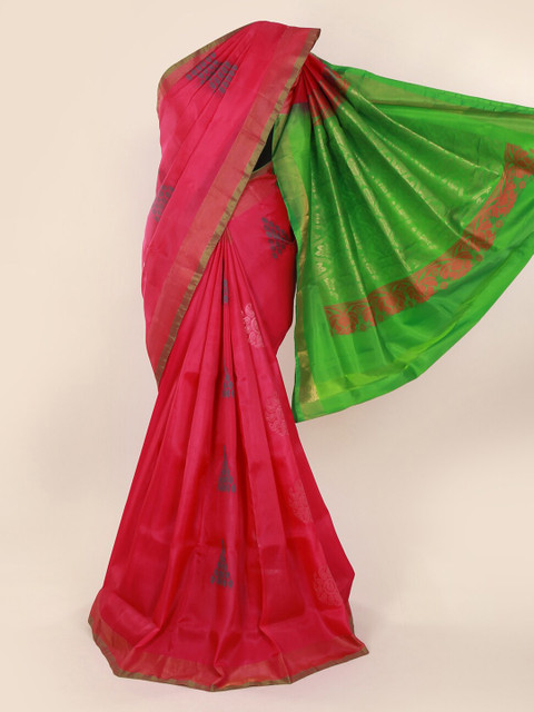

Pothys Pink & Green Pure Silk Woven Design Kanjeevaram Saree