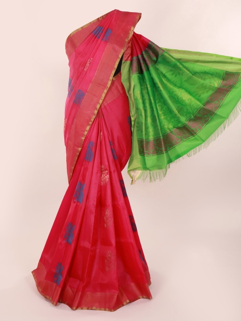 

Pothys Pink & Green Pure Silk Woven Design Kanjeevaram Saree