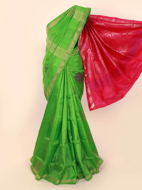 

Pothys Green & Gold-Coloured Pure Silk Woven Design Kanjeevaram Saree