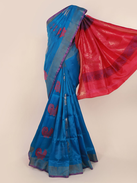 

Pothys Blue Woven Design Kanjeevaram Saree With Contrast Pallu