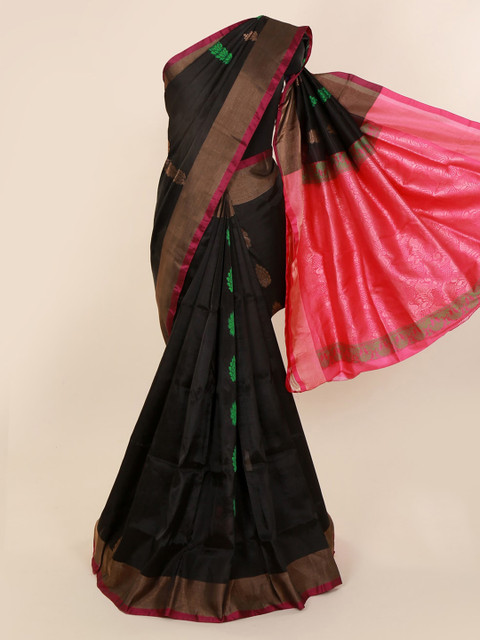 

Pothys Black Pure Silk Woven Design Kanjeevaram Saree