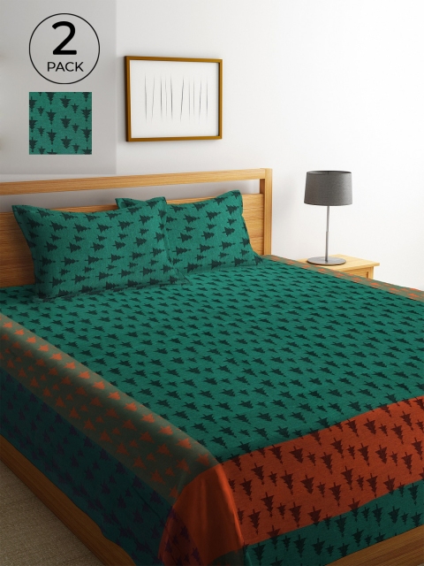 

Klotthe Pack of 2 Green Woven Design Double Bed Cover With 4 Pillow Covers