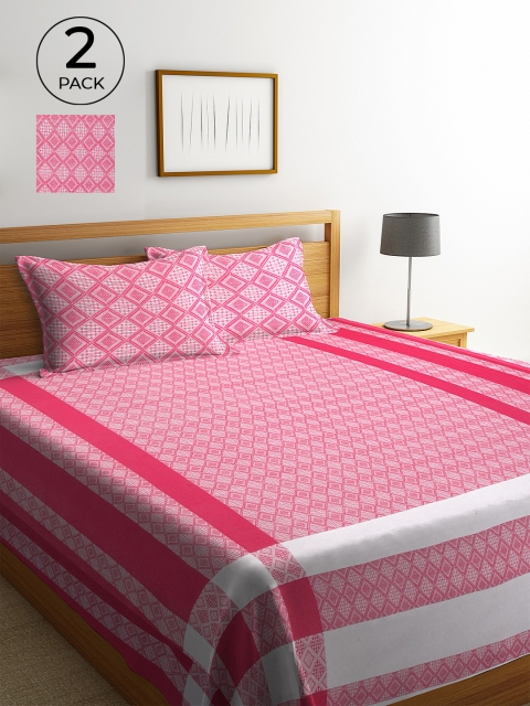 

Klotthe Pack of 2 Pink Woven Design Double Bed Cover With 4 Pillow Covers