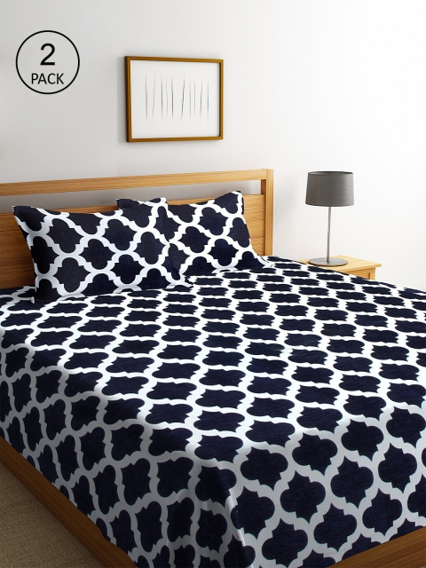 

Klotthe Pack of 2 NavyBlue Woven Design Double Bed Cover With 4 Pillow Covers, Navy blue