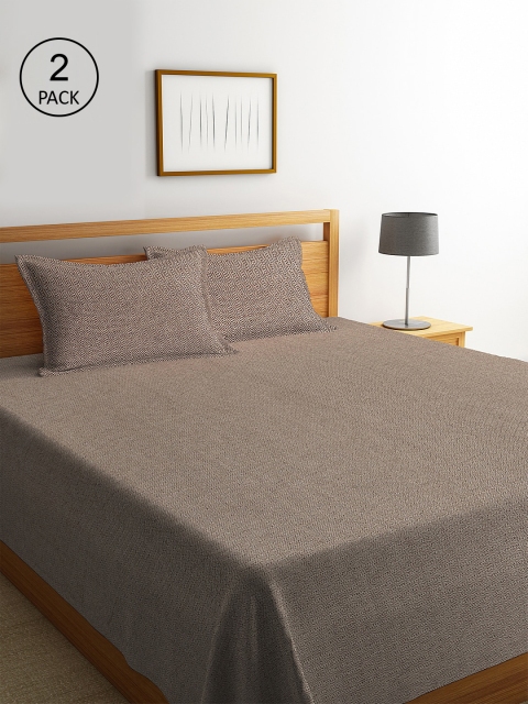 

Klotthe Pack of 2 Brown Woven Design Double Bed Cover With 4 Pillow Covers