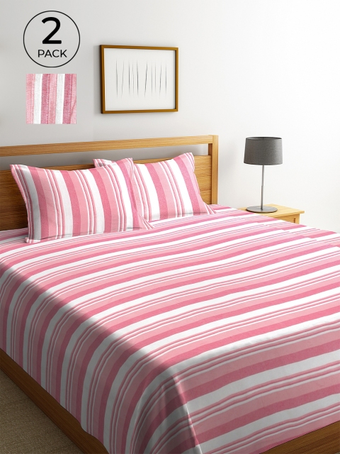 

Klotthe Pack of 2 Pink Woven Design Double Bed Cover With 4 Pillow Covers