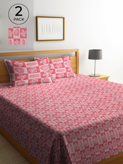 

Klotthe Pack of 2 Red Woven Design Double Bed Cover With 4 Pillow Covers
