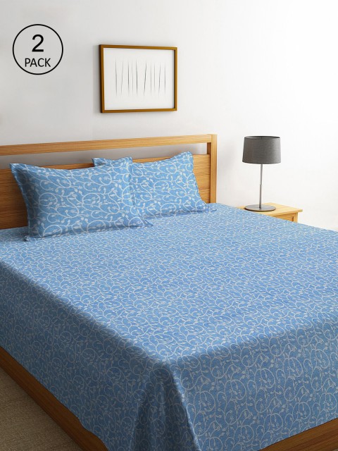 

Klotthe Pack of 2 Blue Woven Design Double Bed Cover With 4 Pillow Covers