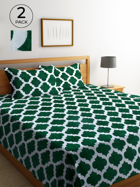 

Klotthe Pack of 2 Green Woven Design Double Bed Cover With 4 Pillow Covers