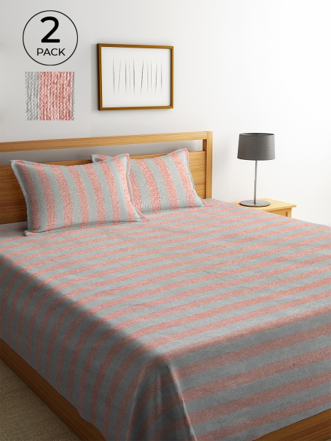 

Klotthe Pack of 2 Grey Woven Design Double Bed Cover With 4 Pillow Covers