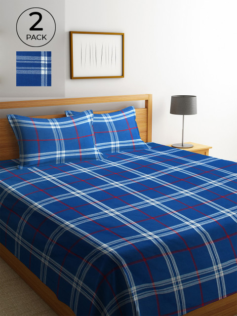 

Klotthe Pack of 2 Blue Woven Design Double Bed Cover With 4 Pillow Covers
