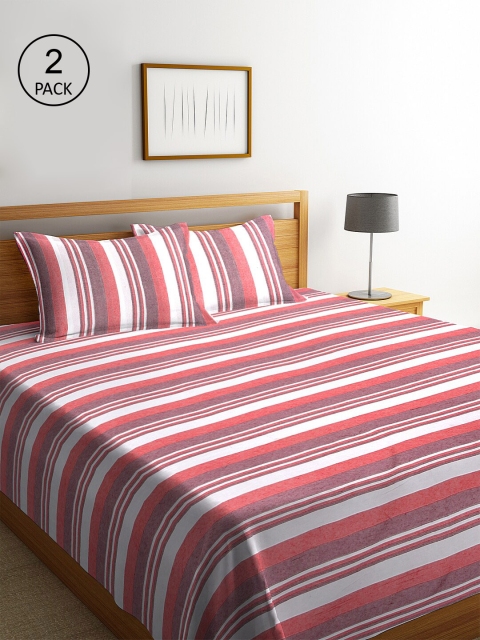

Klotthe Pack of 2 Red Woven Design Double Bed Cover With 4 Pillow Covers