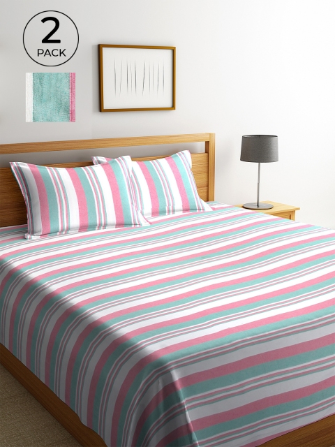

Klotthe Pack of 2 Multicolor Woven Design Double Bed Cover With 4 Pillow Covers, Pink