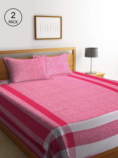 

Klotthe Pack of 2 Pink Woven Design Double Bed Cover With 4 Pillow Covers
